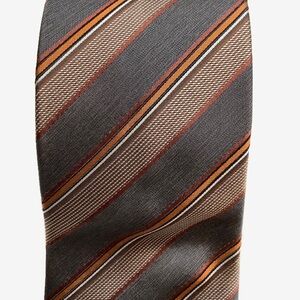 2/$30 LE CHATEAU Grey Woven Silk Stripe Tie Eclectic Grandpa